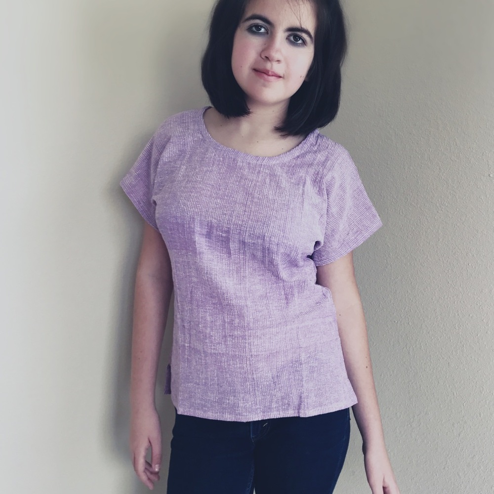 Vtg 70s Blouse Cotton Gauze Side Slits